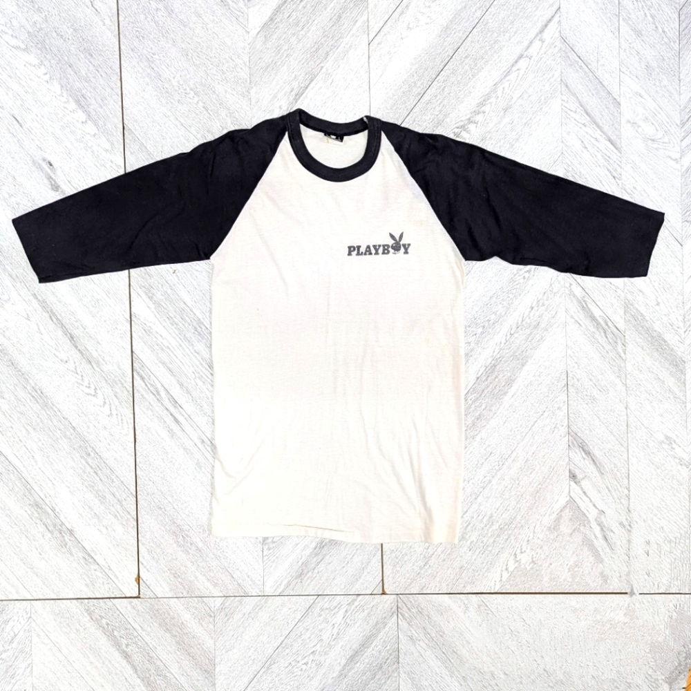 Vintage Playboy Baseball Ringer Tee Raglan Cut Single Stitch Tag size Large